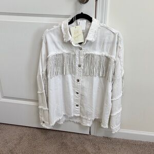 Elan White Fringe Jean Jacket